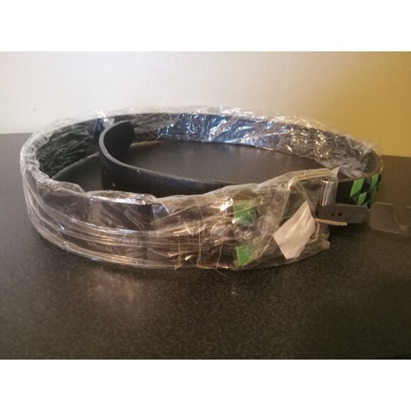 Faux Leather Green & Black Studded Belt – Adjustable Punk Goth Waist Belt - Picture 2 of 2